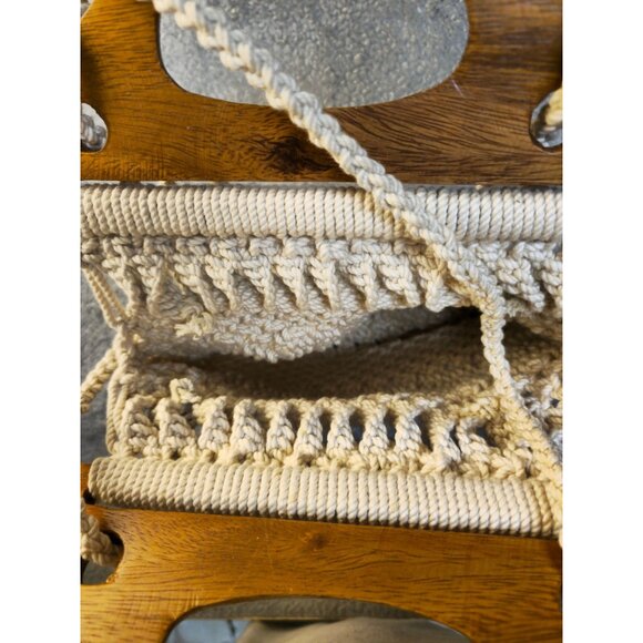Vintage Handmade Macrame Crossbody Bag With Wooden Handles & Braided Strap - Picture 6 of 9